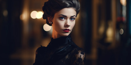 Portrait of a beautiful young woman with dark hair and evening makeupの素材
