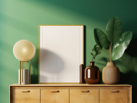 Mock up poster frame in interior backgroundの素材