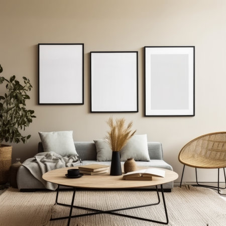 Mock up poster frame in living room interior background, Scandinavian styleの素材