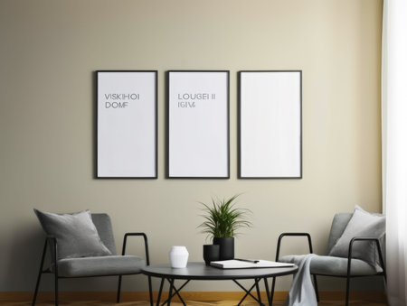 Mock up poster frame in interior backgroundの素材