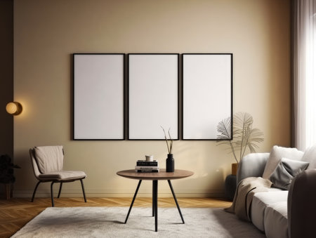 Mock up poster frame in interior background.の素材