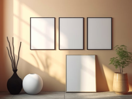 Mock up poster frame in interior backgroundの素材
