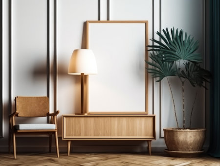 Mock up poster frame in interior backgroundの素材