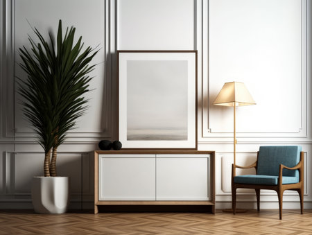 Classic living room interior with armchair, armchair and poster.の素材