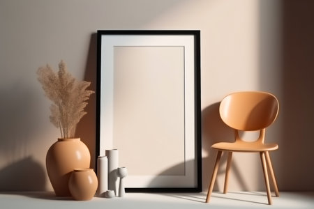 Modern interior with empty frame mockup.の素材