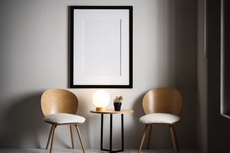Interior of modern living room with two chairs and mock up posterの素材