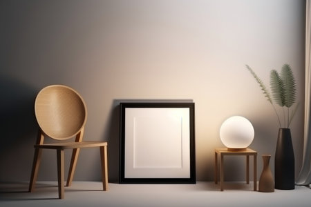 Modern interior with wooden chair and frame.の素材