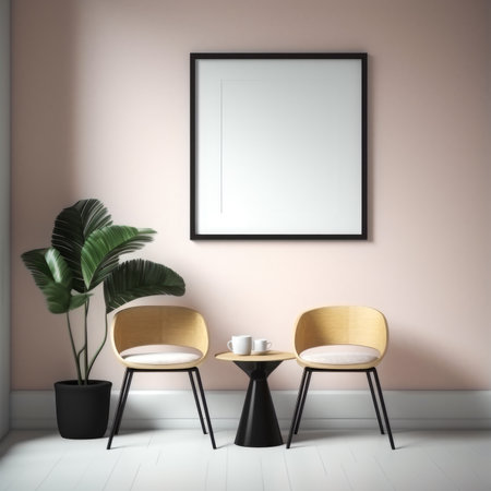 Interior of modern living room with empty picture frame on the wallの素材