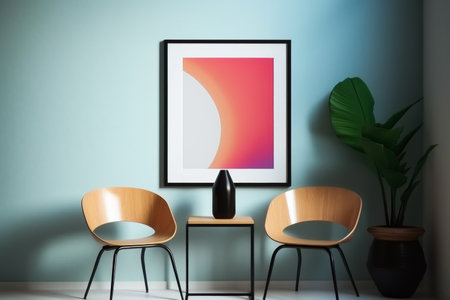 Interior of modern living room with two chairs and mock up posterの素材
