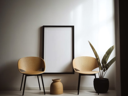 Mock up poster frame in interior backgroundの素材