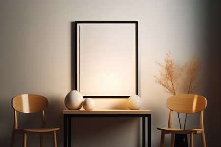 Blank picture frame mockup in interior background.の素材
