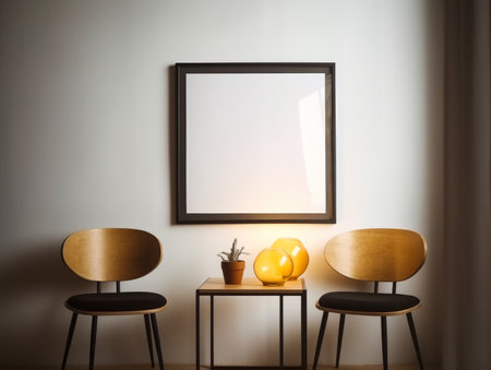Interior of modern living room with mock up poster frameの素材