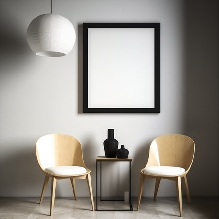 Mockup poster frame in modern interior backgroundの素材