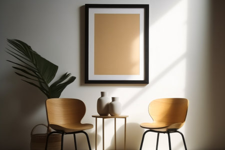 Interior of modern living room with mock up poster frame on wallの素材