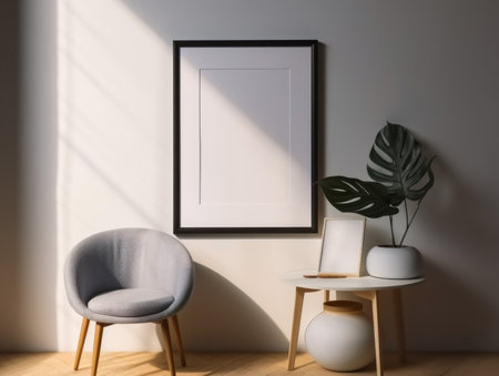 Mock up poster frame in modern interior backgroundの素材