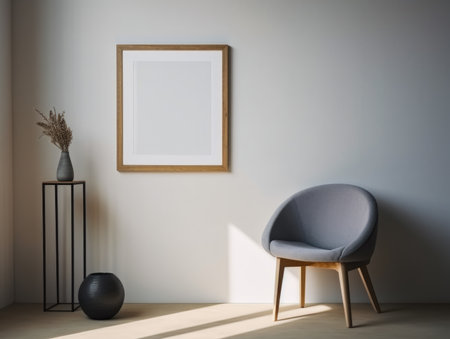 Modern interior with empty picture frame. Mock upの素材