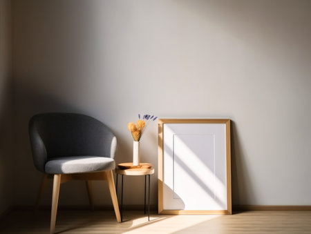Interior with armchair and picture frame.の素材