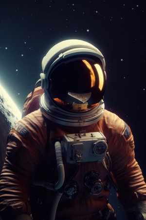 Astronaut in a spacesuit on the background of the planet.の素材