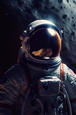 Astronaut in spacesuit against the background of the moon.の素材
