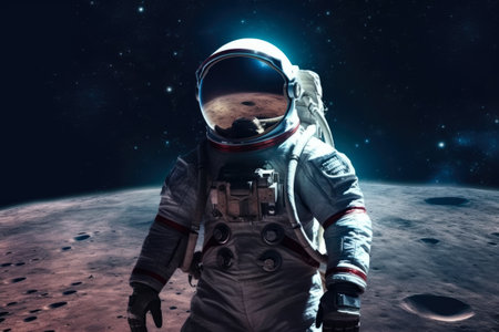 Astronaut in a spacesuit on the background of the planet.の素材