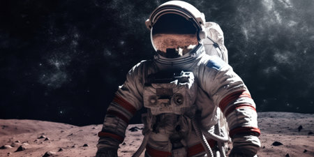 Astronaut in a spacesuit on the background of the planet.の素材