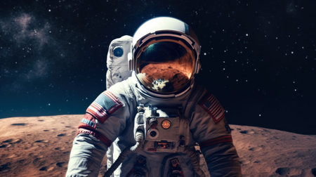Astronaut in a spacesuit on the background of the planet.の素材