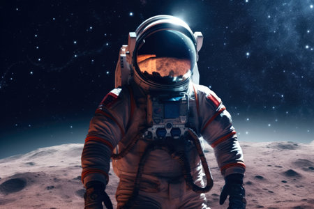 Astronaut in a spacesuit on the background of the planet.の素材