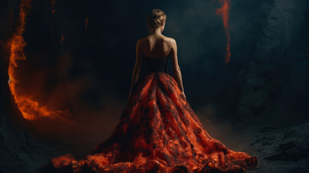 beautiful woman in dress on hell backgroundの素材