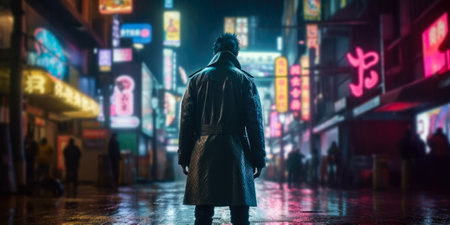 yakuza on the background of a neon cityの素材