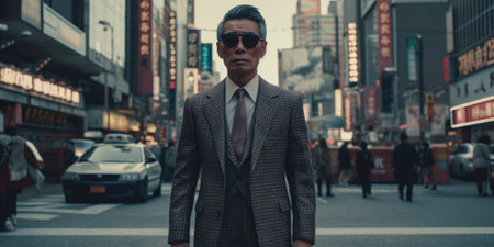 yakuza on the background of a cityの素材