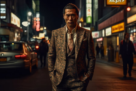 yakuza on the background of a neon cityの素材