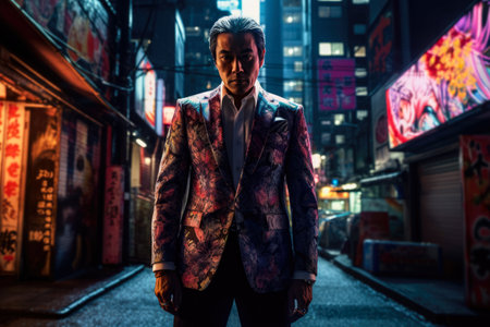 yakuza on the background of a neon cityの素材