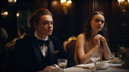 date in a restaurant man and womanの素材