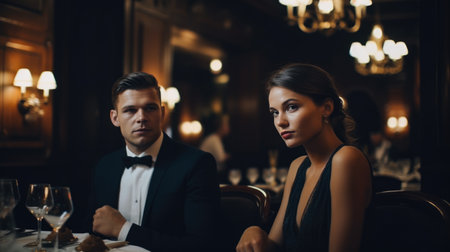 date in a restaurant man and womanの素材