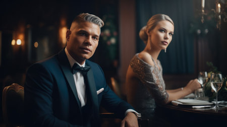 date in a restaurant man and womanの素材