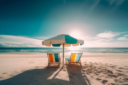 Sunbeds and umbrellas on a tropical beach at Seychellesの素材