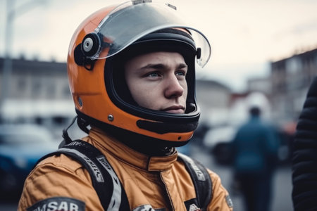 Motorcyclist in helmet on the streetの素材