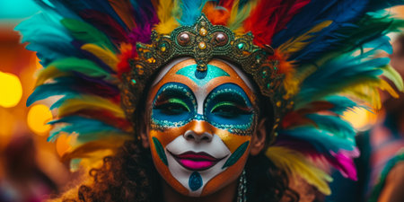 People take part in the procession in the Milan Carnival in Milan.の素材