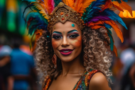 Participant in the Barranquilla Carnival in Barranquilla, Colombia. Barranquilla Carnival is one of the biggest carnival in the worldの素材