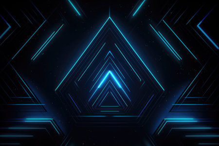 abstract geometric background with neon lights. Glowing neon lights on dark background. dark blue background thumbnail, neon theme.の素材