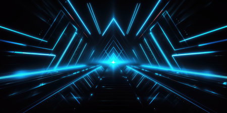 abstract geometric background with neon lights. Glowing neon lights on dark background. dark blue background thumbnail, neon theme.の素材