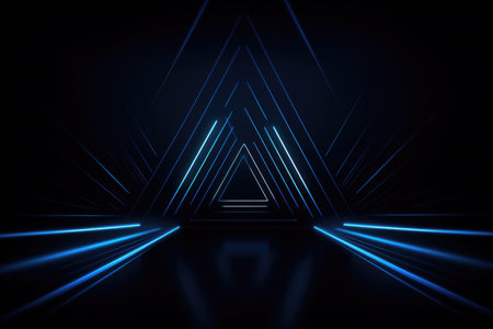 abstract geometric background with neon lights. Glowing neon lights on dark background. dark blue background thumbnail, neon theme.の素材