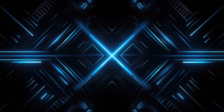 abstract geometric background with neon lights. Glowing neon lights on dark background. dark blue background thumbnail, neon theme.の素材