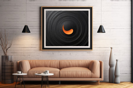 A vibrant abstract piece in a polished black frame sits on the wall, bringing a dash of artistic sophistication to the room. Generative AIの素材