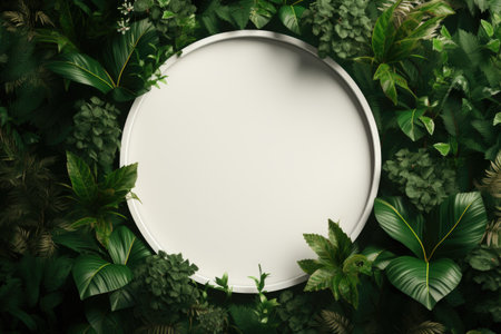 Mockup frame, A wooden frame layout embraced by the trailing tendrils of a luxuriant green plant along its boundaries. Generative AIの素材