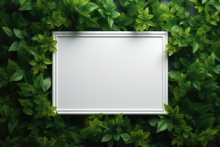 Mockup frame, A rustic wooden frame design graced with a vibrant green vine subtly curling along its periphery. Generative AIの素材