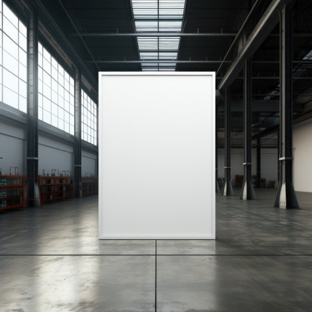 An eye-catching, larger-than-life mockup frame making a bold statement atop a sleek metal floor with an industrial flair. Generative AIの素材
