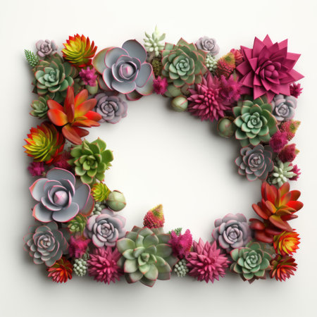 Mockup frame, Lively succulents adorning the border of a wooden frame layout, adding a burst of vibrant greenery. Generative AIの素材