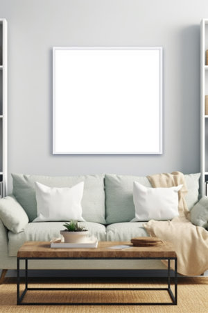 frame mockup on white wall, Generative AIの素材