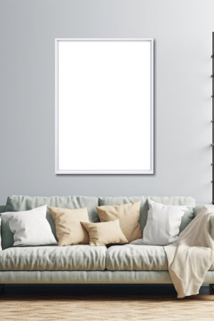 A frame mockup beautifully displayed on a pristine white wall. Generative AIの素材